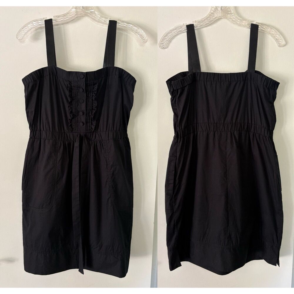 Laundry By Design Cotton Black Mini Dress S Empire Waist Ruffle Pleat Pocket Zip - Picture 3 of 11